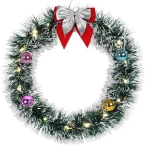 Christmas Wreath with 20 LEDs 32cm Decorative Front Door Wall Window Decor Artificial Silver