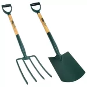 Hilka Tools Hilka 2 Piece Carbon Steel Digging Spade and Fork Set Garden & Outdoor
