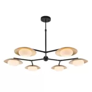 Gold & Bronze Semi Flush 6 Bulb Ceiling Light - Pebble Shaped Opal Glass Shades