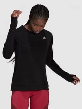 adidas Cooler Long Sleeve Sweat Top - Black, Size 2Xs, Women