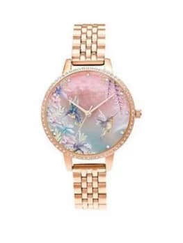 Olivia Burton Painterly Prints Sparkle Hummingbird Rose Gold Bracelet
