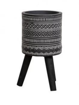 Ornate Black Planter With Wooden Legs