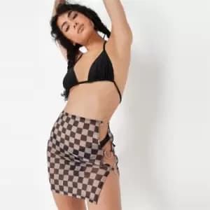 Missguided checkerboard ring side skirt - Brown