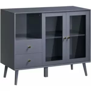 Modern Sideboard, Glass Door Buffet Cabinet with 2 Drawers, Grey - Homcom