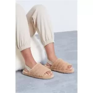 I Saw It First Beige Soft Slingback Fluffy Slipper - Brown