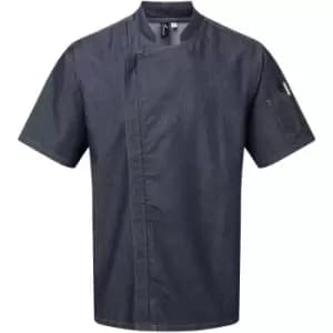 Premier Unisex Adults Chefs Zip-Close Short Sleeve Jacket (M) (Indigo Denim) - Indigo Denim