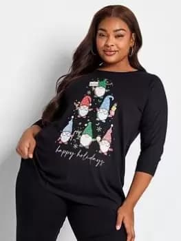 Yours Ls Novelty Tee - Gonk Tree, Black, Size 16, Women