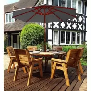 Charles Taylor Six Seater Round Table Set with Parasol, Grey