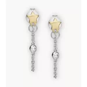Fossil Womens Elliott Diamonds By The Yard Stars Two-Tone Sterling Silver Front To Back Earring - Silver