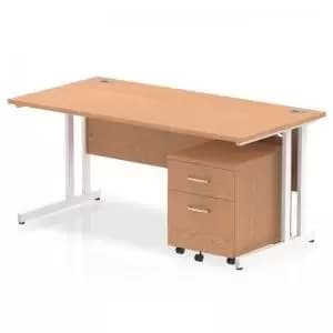 Impulse 1600 x 800mm Straight Desk Oak Top White Cantilever Leg with 2