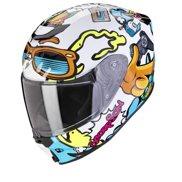 Scorpion EXO-JNR Fun White Blue Full Face Helmet Size L