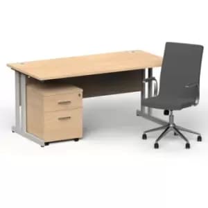 Impulse 1600/800 Silver Cant Desk Maple + 2 Dr Mobile Ped & Ezra Grey