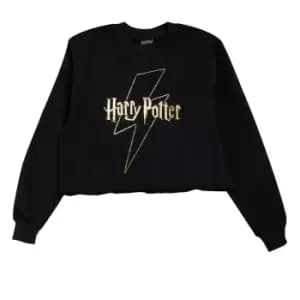Harry Potter Womens/Ladies Lightning Bolt Crop Sweatshirt (L) (Black)
