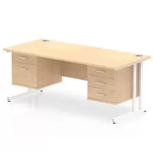Impulse 1600 Rectangle White Cant Leg Desk MAPLE 1 x 2 Drawer 1 x 3
