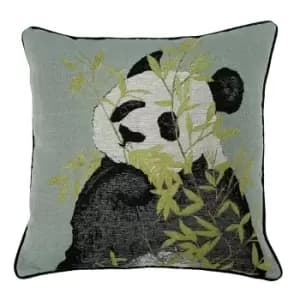 Pandas Jacquard Cushion Green / 45 x 45cm / Polyester Filled