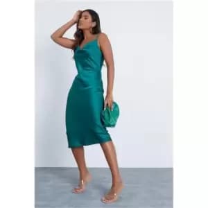 I Saw It First Satin Cowl Neck Tie Back Midi Dress - Green
