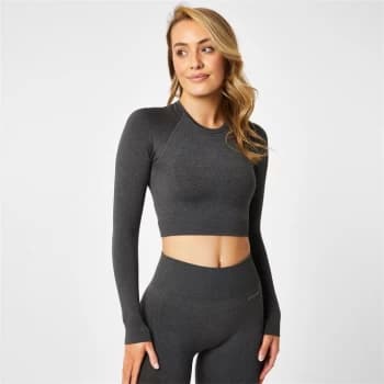 USA Pro Long Sleeve Seamless Crop Top - Charcoal