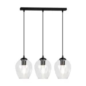 Istar Black Bar Pendant Ceiling Light with Clear Glass Shades, 3x E27