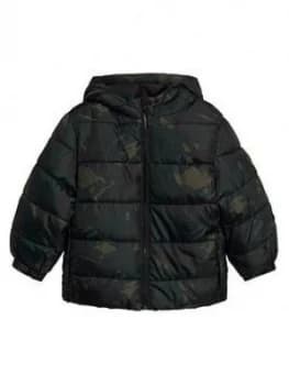 Mango Boys Camo Hooded Padded Coat - Khaki