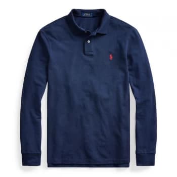 Polo Ralph Lauren Custom Slim Fit Long Sleeved Polo Shirt - Navy/Light Blue