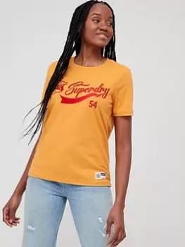 Superdry Vintage Script Style Coll Tee -thrift Gold Marl, Gold, Size 12, Women