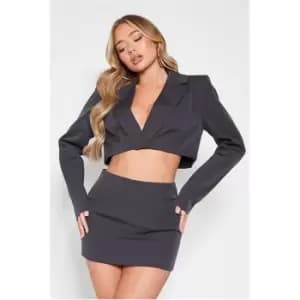 I Saw It First Premium Woven Single Breasted Cropped Blazer Co-Ord - Grey