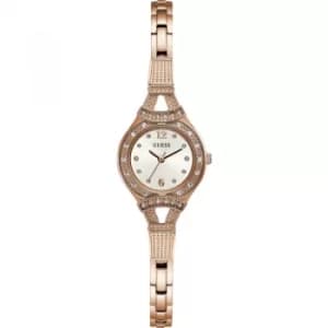 GUESS Ladies rose gold watch, white dial and rose gold bracelet.