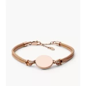 Fossil Womens Disc Nude Leather Bracelet - Beige