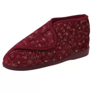 Zedzzz Womens/Ladies Geraldine Touch Fastening Floral Bootee Slippers (3 UK) (Wine)