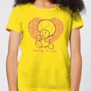 Super Mario Toadally In Love Womens T-Shirt - Yellow - L - Yellow