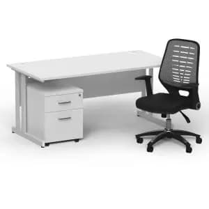 Impulse 1600 x 800 Silver Cant Office Desk White 2 Dr Mobile Ped