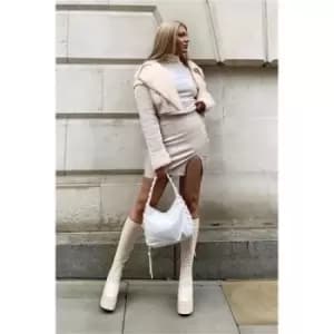 I Saw It First Faux Leather Notch Front Mini Skirt - Brown