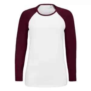 SOLS Womens/Ladies Milky Contrast Long Sleeve T-Shirt (M) (White/Burgundy)