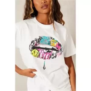 I Saw It First White Graffiti Lips Graphic Oversized T-Shirt - White