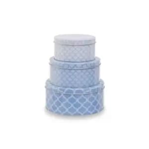 Interiors by PH Printed Storage Tins, Round, Set Of 3 - Blue