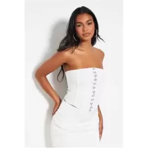 I Saw It First White Crepe Hook And Eye Bandeau Corset Top - White