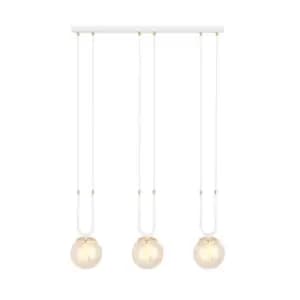 Glam White Globe Bar Pendant Ceiling Light with Amber Glass Shades, 3x E14