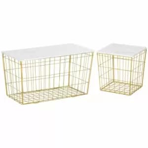 HOMCOM Coffee Tables Set Of 2 With Marble Effect Board White And Gold