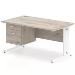Impulse 1400 Rectangle White Cable Managed Leg Desk Grey Oak 1 x 2 Drawer Fixed Ped