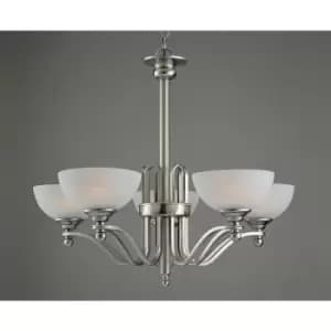 Impex Texas Satin Nickel White Alabaster 5 Arm Pendant Ceiling Light
