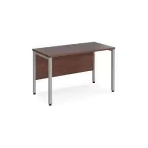 Office Desk 1200mm Rectangular Desk With Bench Leg Walnut Tops With Silver Frames 600mm Depth Maestro 25