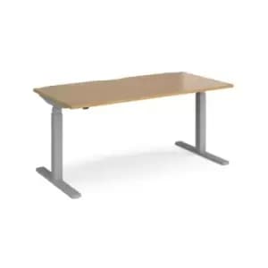Height Adjustable Desk Rectangular Desk 1600mm Oak Tops With Silver Frames 800mm Depth Elev8 Touch