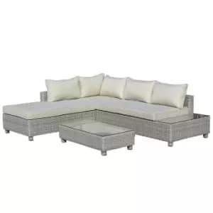 Outsunny 5-Seater Outdoor Rattan Sofa Set, Patio Wicker Sectional Conversation Aluminium Frame Furniture Set w/Padded Cushion, Tea Table, Mixed Grey