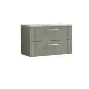Nuie Deco 800mm Wall Hung 2 Drawer Vanity & Bellato Grey Laminate Top - Satin Reed Green