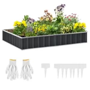 Outsunny Metal Raised Garden Bed No Bottom Diy Large Planter Box With Gloves - Grey