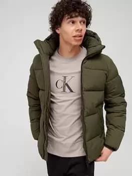 Calvin Klein Crinkle Nylon Padded Jacket - Dark Olive , Dark Olive, Size 2XL, Men