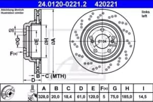 ATE Brake disc BMW 24.0120-0221.2 34212282303 Brake rotor,Brake discs,Brake rotors