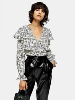 Topshop Ruffle Heart Print Blouse - Monochrome