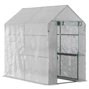 Outsunny Walk In Greenhouse W/Shelves Steeple Grow House 186x 120 x 190cm White/Green
