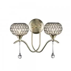 Wall Lamp 2 Light Antique Brass, Clear Glass